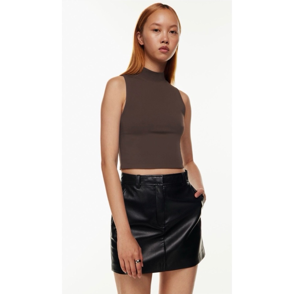 Aritzia Cropped Sleeveless Mock Neck Top in Chocolate Brown